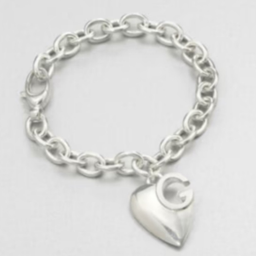 Gucci Silver Heart G Charm Chain Bracelet